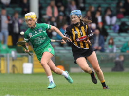 EDITORIAL USE ONLY Littlewoods Ireland Camogie League Division 1 Round 5, Gaelic Grounds, Limerick 24/2/2019 Limerick vs Kilkenny Limerick's Karen O'Leary and Claire Phelan of Kilkenny Mandatory Credit ©INPHO/Lorraine O’Sullivan