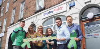 Kevin Downes, Meghann Scully, Ursula Mackenzie, Amanda Clifford, Patrick McLoughney and Richard Lynch at the launch of the 'Time to talk' initiative Photo: Conor Owens/ilovelimerick.