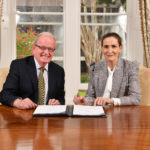 Dr Des Fitzgerald, President of the University of Limerick, and Dr Anne Heffernan, Dunnes Stores at the contracting signing in Plassey House, University of Limerick. Photo by Diarmuid Greene / True Media