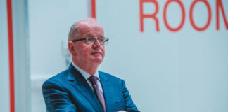 University of Limerick President Des Fitzgerald at the opening of the field hospital at the UL Sport Arena. Photo: Cian Reinhardt