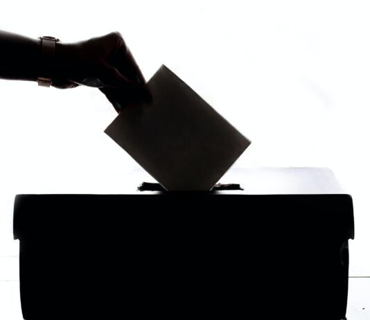 a person is casting a vote into a box